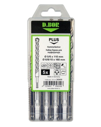 Набор буров SDS-plus V PLUS 5шт, 2-cutting (240400): Набор буров SDS-plus (5,6х110 мм; 6,8,10х160 мм) в Раменском