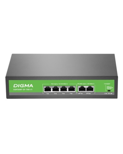 DSP204F-2F-T80 DSP204F-2F-T80 V1 (L2) 6х100Мбит/с 4PoE 4PoE+ 80W. Коммутатор с питанием по PoE. Digma в Раменском