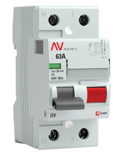 DV 2P 63А/ 30мА (AC)  AVERES (rccb-2-63-30-ac-av). Выключатели дифференциального тока (УЗО). EKF в Раменском