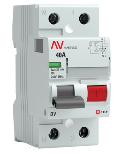 DV 2P 40А/ 30мА (A)  AVERES (rccb-2-40-30-a-av). Выключатели дифференциального тока (УЗО). EKF в Раменском