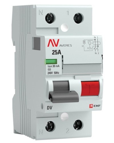 DV 2P 25А/ 30мА (A)  AVERES (rccb-2-25-30-a-av). Выключатели дифференциального тока (УЗО). EKF в Раменском