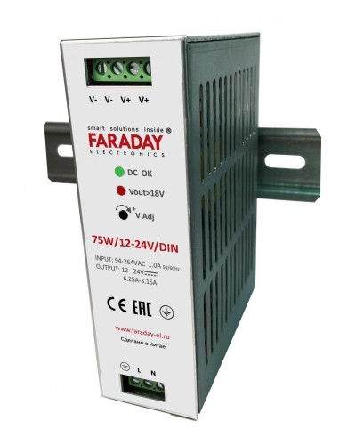75W/12-24V/DIN. Блок питания. FARADAY в Раменском