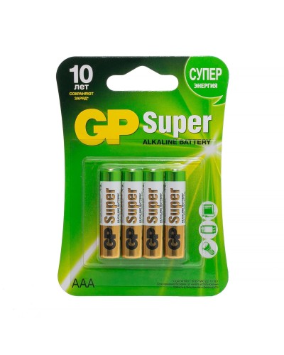 GP Super Alkaline 24A AAA (GP 24A-2CR4), упак. 4 шт. БЛИСТЕР. Алкалиновые батарейки. GP Batteries в Раменском