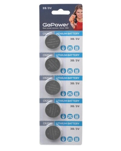 CR2032 GoPower, упак. 5 шт., БЛИСТЕР. Литиевый элемент питания. GoPower в Раменском