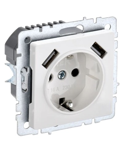 Розетка с з/к с USB A+A 2,1А РЮш10-1-БрБ белый BRITE (BR-R14-16-U21-D21-K01). Розетка с заземлением с защитными шторками, 2,1А. IEK в Раменском