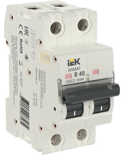 M06N 2P B 40А 6кА ARMAT (AR-M06N-2-B040). Автоматический выключатель. IEK в Раменском