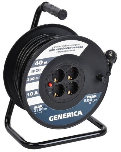 УК40 4 места 2P+PE, 40м GENERICA (WKP10-10-04-40-G). Удлинитель на катушке с термозащитой, 3х1,0кв.мм. IEK в Раменском