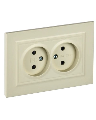 Розетка 2-местная без з/к РСш12-2-БрКр бежевый BRITE (BR-R23-10-K10-F). Розетка без заземления с защитными шторками в сборе. IEK в Раменском
