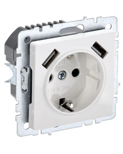 Розетка с з/к с USB A+A 3,1А РЮш10-2-БрБ белый BRITE (BR-R14-16-U21-D31-K01). Розетка с заземлением с защитными шторками, 3,1А. IEK в Раменском