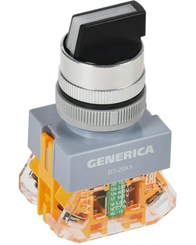 Переключатель D7-20X3 на 3 положения черный GENERICA (BSW50-20X3-3-21-3-K02-G). Переключатель. IEK в Раменском