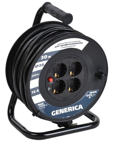 УК20 4 места 2P+PE, 20м GENERICA (WKP20-16-04-20-G). Удлинитель на катушке с термозащитой, 3х1,5кв.мм. IEK в Раменском