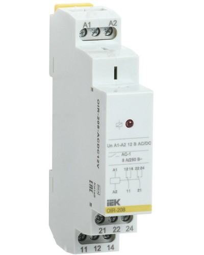 Реле промежуточное модульное OIR 2 контакта 8А 12В AC/DC (OIR-208-ACDC12V). Реле промежуточное модульное. IEK в Раменском