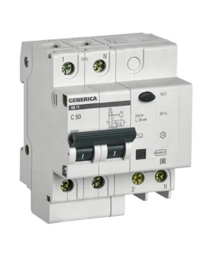 GENERICA АД12 2Р 50А 30мА (MAD15-2-050-C-030). Автоматический выключатель дифференциального тока. IEK в Раменском