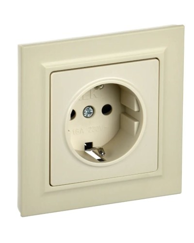 Розетка с з/к РСР14-1-0-БрКр бежевый BRITE (BR-R14-16-K10-F). Розетка с заземлением с защитными шторками в сборе. IEK в Раменском