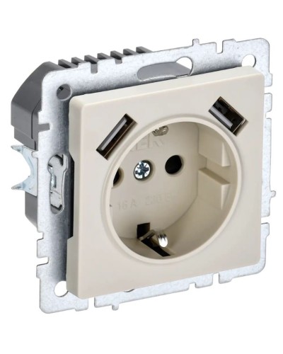 Розетка с з/к с USB A+A 3,1А РЮш10-2-БрКр бежевый BRITE (BR-R14-16-U21-D31-K10). Розетка с заземлением с защитными шторками, 3,1А. IEK в Раменском