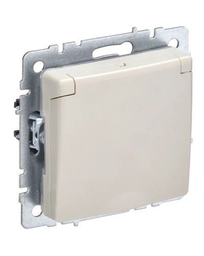 Розетка с з/к РСбш10-3-БрКр бежевый BRITE (BR-R16-16-K10). Розетка с заземлением с защитными шторками и крышкой. IEK в Раменском
