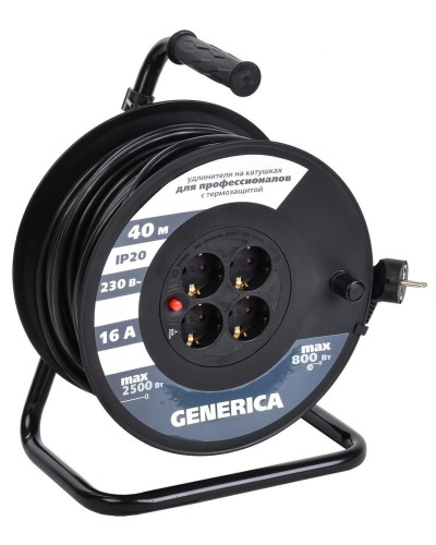 УК40 4 места 2P+PE, 40м GENERICA (WKP20-16-04-40-G). Удлинитель на катушке с термозащитой, 3х1,5кв.мм. IEK в Раменском