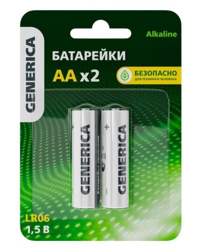 Батарейка Alkaline LR06/AA GENERICA (2 шт) (ABT-LR06-ST-L02-G). Батарейка щелочная. IEK в Раменском