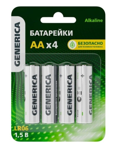 Батарейка Alkaline LR06/AA GENERICA (4 шт) (ABT-LR06-ST-L04-G). Батарейка щелочная. IEK в Раменском