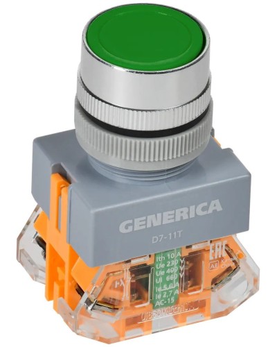 Кнопка D7-11T d=22мм зеленая GENERICA (BBT50-11T-3-21-K06-G). Кнопка управления с фиксацией. IEK в Раменском