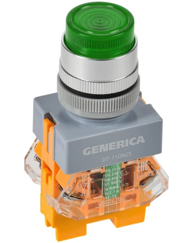 Кнопка D7-11DNZS d=22мм зеленая GENERICA (BBT50-11DNZS-3-11-K06-G). Кнопка управления с подсветкой и фиксацией. IEK в Раменском