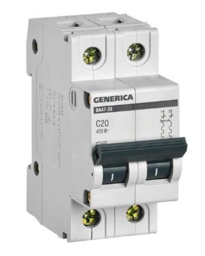 GENERICA ВА47-29 2P C 20А 4,5кА (MVA25-2-020-C). Автоматический выключатель. IEK в Раменском