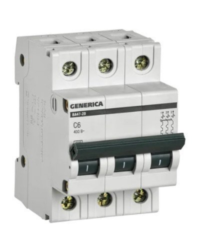GENERICA ВА47-29 3P C 6А 4,5кА (MVA25-3-006-C). Автоматический выключатель. IEK в Раменском
