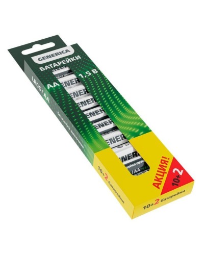 Батарейка Alkaline LR06/AA GENERICA (12 шт) ПРОМО (ABT-LR06-ST-B12-G). Батарейка щелочная. IEK в Раменском