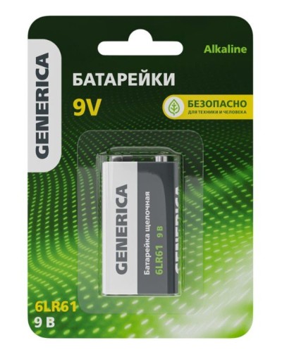 Батарейка Alkaline 6LR61 9V GENERICA (ABT-6LR619V-ST-L02-G). Батарейка щелочная. IEK в Раменском