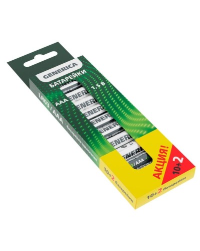 Батарейка Alkaline LR03/AAA GENERICA (12 шт) ПРОМО (ABT-LR03-ST-B12-G). Батарейка щелочная. IEK в Раменском