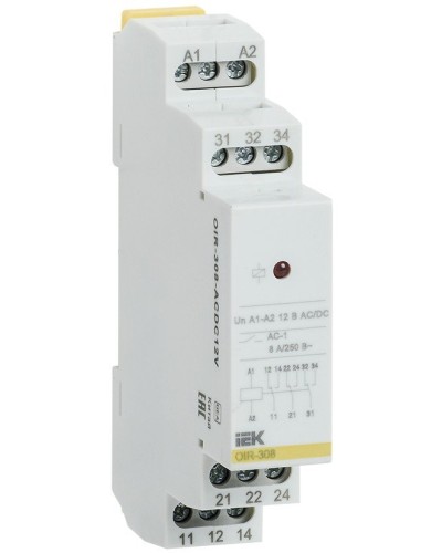 Реле промежуточное модульное OIR 3 контакта 8А 230В AC (OIR-308-AC230V). Реле промежуточное модульное. IEK в Раменском
