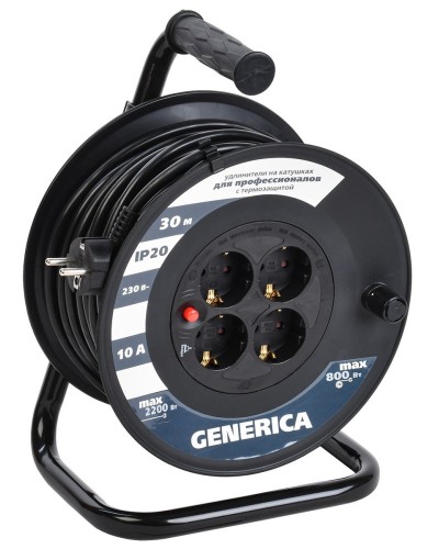 УК30 4 места 2P+PE, 30м GENERICA (WKP10-10-04-30-G). Удлинитель на катушке с термозащитой, 3х1,0кв.мм. IEK в Раменском