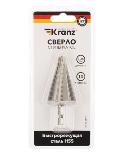 Сверло по металлу ступенчатое 9,0-36,0 мм 110 mm 62 HRC Kranz (KR-12-6604): Сверло по металлу шлифованное в Раменском