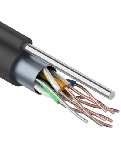 F/UTP, CAT 5e, PE, 4PR, 24AWG, OUTDOOR, SOLID, черный, с тросом, 305м, REXANT (01-0144). Кабель «витая пара» (LAN) для структурированных систем связи. Rexant в Раменском