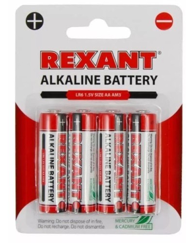 Алкалиновая батарейка AA/LR6 1,5 V 4 шт. блистер REXANT (30-1027). Элемент питания. Rexant в Раменском