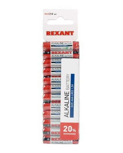 Алкалиновая батарейка AAA/LR03 1,5 V 12 шт. REXANT (30-1011). Элемент питания. Rexant в Раменском
