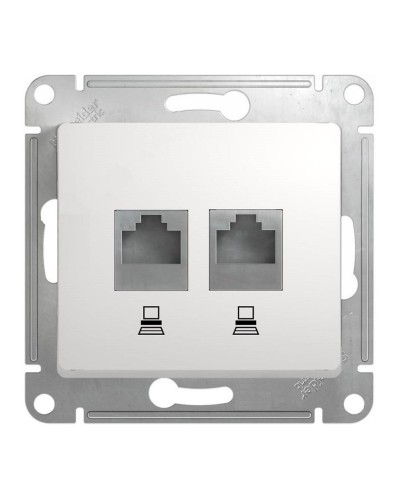 Glossa розетка RJ45+RJ45 2-местная, кат. 5Е, скрытой установки, механизм, белый (GSL000185KK). Розетка компьютерная. Systeme Electric в Раменском