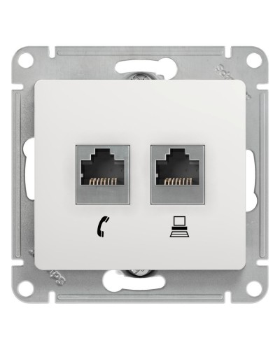 Glossa розетка RJ11+RJ45, 2-местная, кат. 5Е, скрытой установки, механизм, белый (GSL000185). Розетка компьютерная + телефонная. Systeme Electric в Раменском