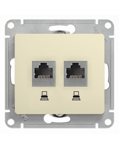 Glossa розетка RJ45+RJ45 2-местная, кат. 5Е, скрытой установки, механизм, бежевый (GSL000285KK). Розетка компьютерная. Systeme Electric в Раменском