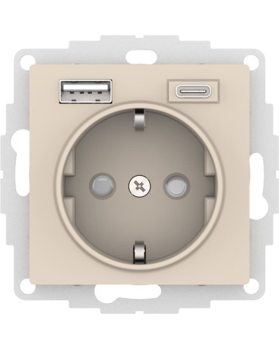 AtlasDesign розетка 1-местная с 2 USB A+C, скрытой установки, механизм, бежевый (ATN000232). Розетка с USB. Systeme Electric в Раменском