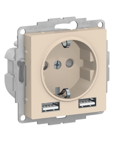 AtlasDesign розетка 1-местная с 2 USB A+A, скрытой установки, механизм, бежевый (ATN000230). Розетка с USB. Systeme Electric в Раменском