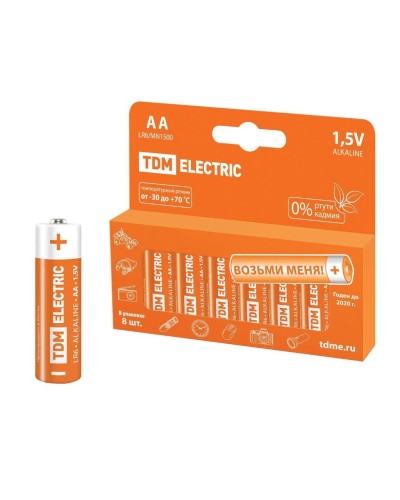 LR6 AA Alkaline 1,5V PAK-8 TDM (SQ1702-0009). Элемент питания. TDM ЕLECTRIC в Раменском