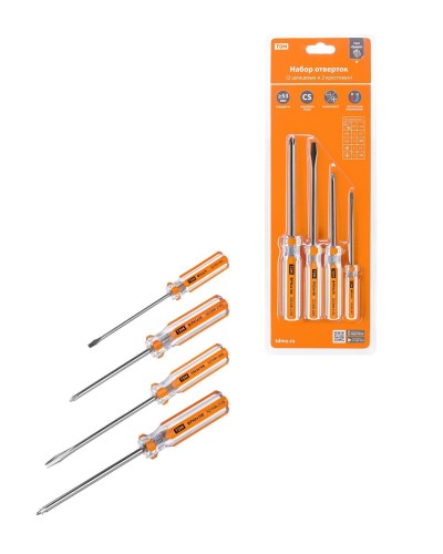 Набор отверток 4шт.: SL3x75, SL5х100, PH1х75, PH2х100, блистер, CS Гранит TDM (SQ1013-0101). Набор отверток. TDM ЕLECTRIC в Раменском