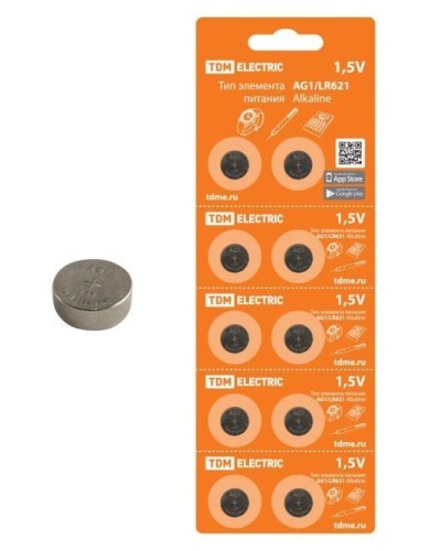 AG1/LR621 Alkaline 1,5V BP-10 TDM (SQ1702-0045). Элемент питания. TDM ЕLECTRIC в Раменском