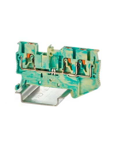Клемма заземления, 3 точки подключения, 2.5 кв.мм (VPR-2.5-TWIN-PE-YG). Клемма заземления, зажим push-in. ДКС в Раменском