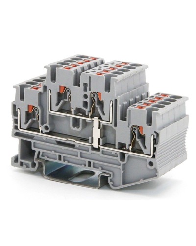 Клемма двухуровневая, зажим push-in, 2.5 кв.мм, серая (VPRTT-2.5-PV-GY). Клемма проходная, 4 точки подключения, уровни соединены перемычкой. ДКС в Раменском