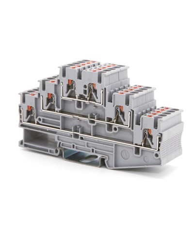 Клемма трехуровневая, зажим push-in, 2.5 кв.мм, серая (VPR-2.5-3L-GY). Клемма проходная, 6 точки подключения. ДКС в Раменском