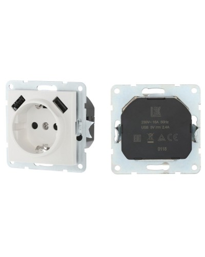 Розетка с з/к + 2xUSB разъема, 2А, белый LK60 (868004-1). Розетка. Экопласт в Раменском