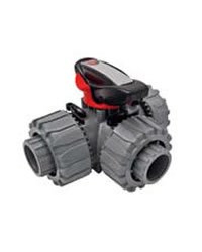 Ecoplast Кран шаровой трехходовой ПВХ D25 (уплотнение TPV, остальное EPDM) с муфтовым окончанием (49448). Кран шаровой, с муфтовым окончанием. Экопласт в Раменском